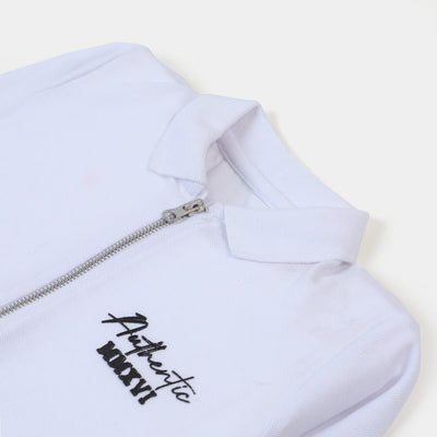 Boys Zipper Polo F/S Shirt Authentic-White