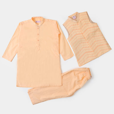 Boys Embroidered 3Pcs Suit - Peach