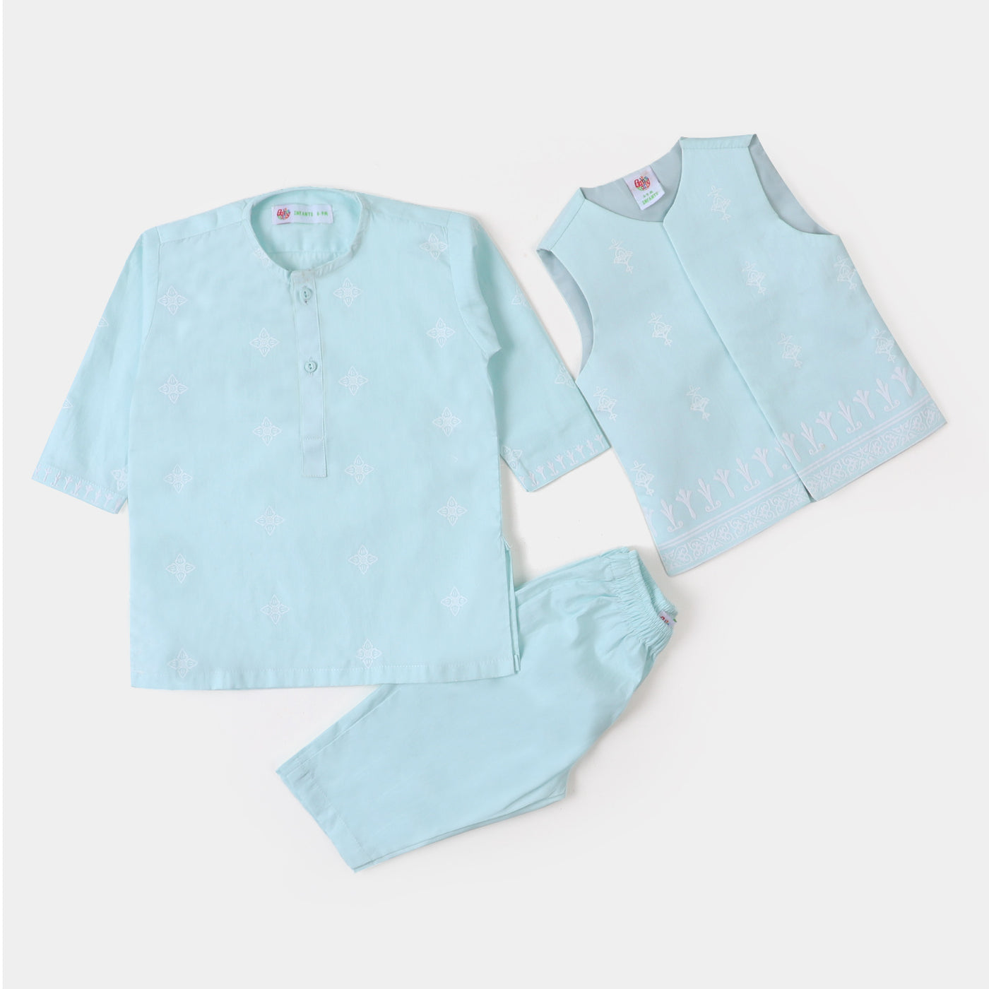 Infant Boys Printed 3 Pcs Suit Mint Julip- Sky Blue