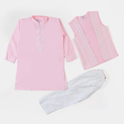 Boys Embroidered 3Pcs Suit - Light Pink