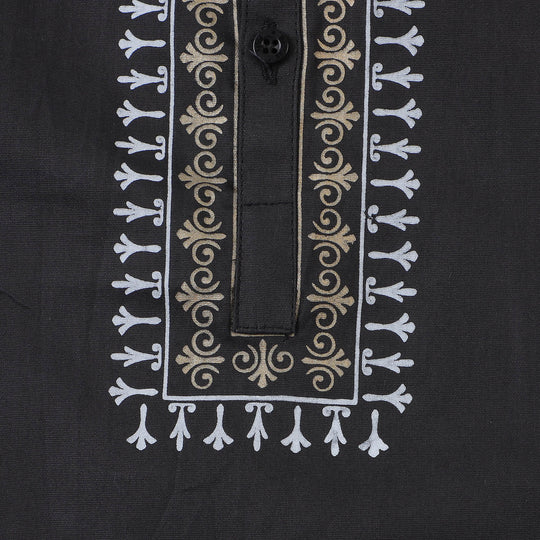 Infant Boys Printed Kurta Black Pearl-BLACK