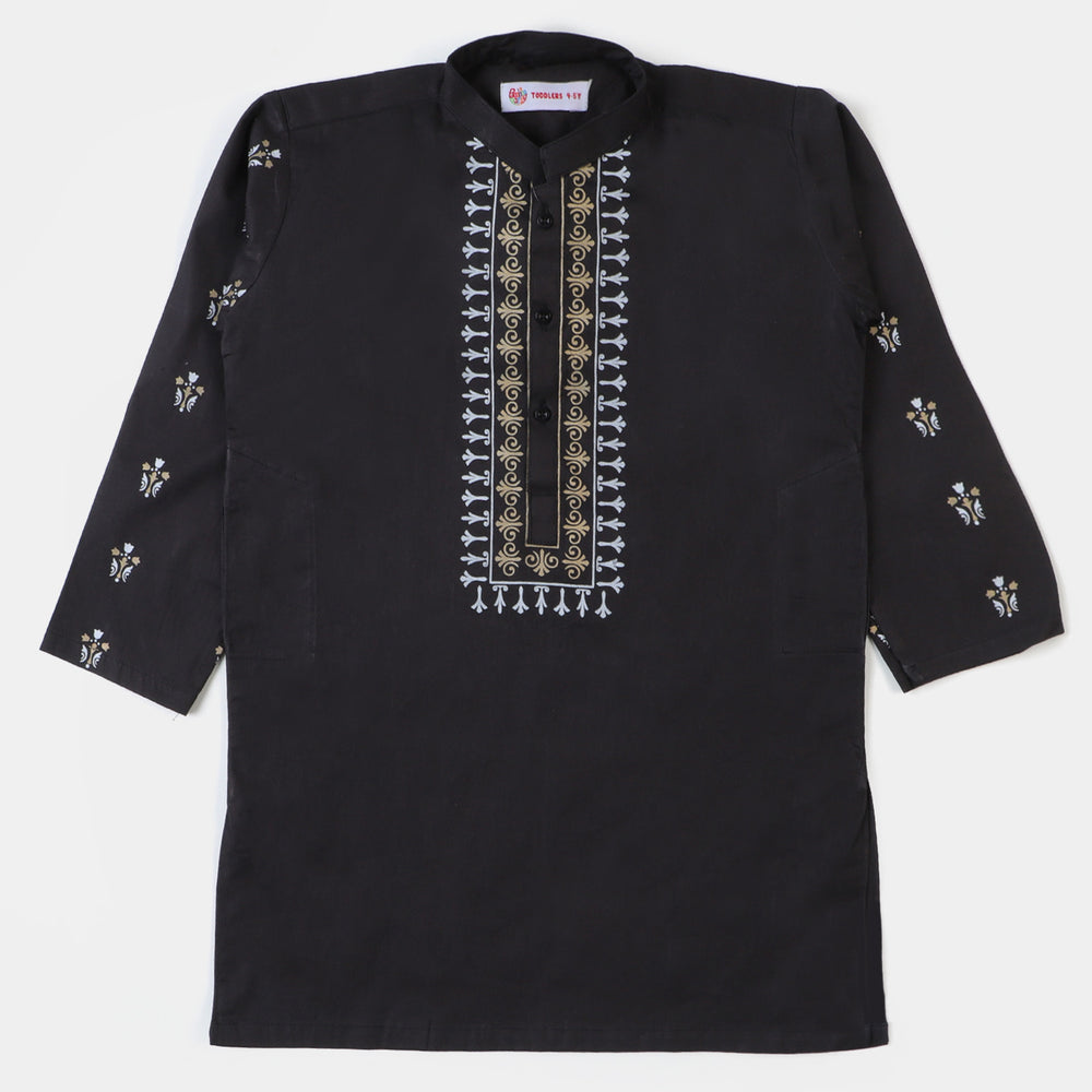 Boys Printed Kurta Black Pearl-BLACK