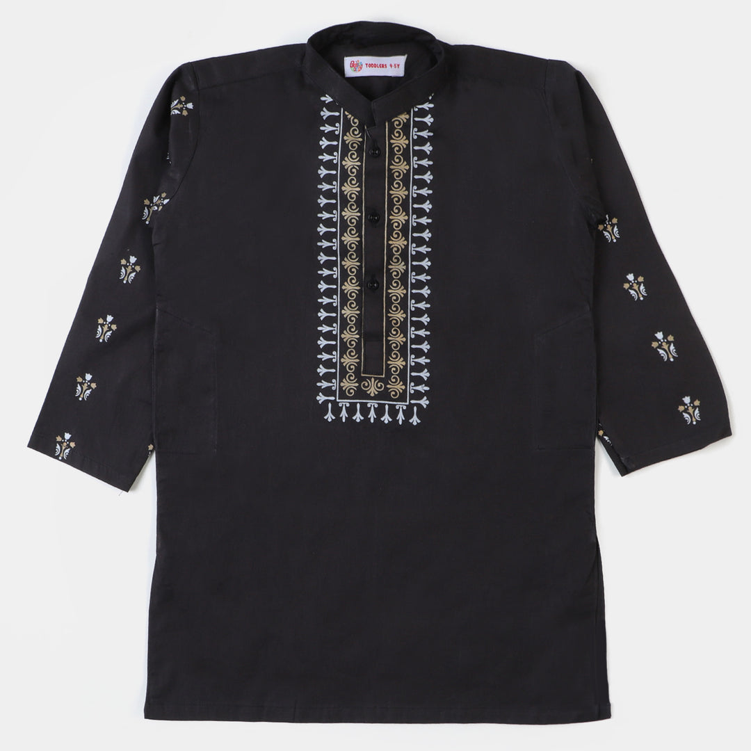Boys Printed Kurta Black Pearl-BLACK