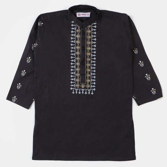 Boys Printed Kurta Black Pearl-BLACK