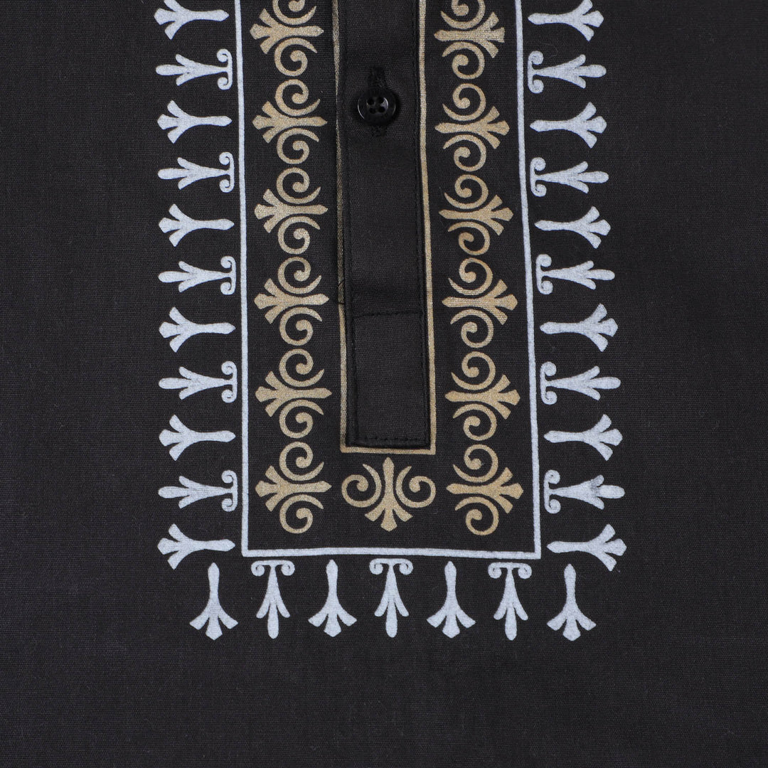 Boys Printed Kurta Black Pearl-BLACK