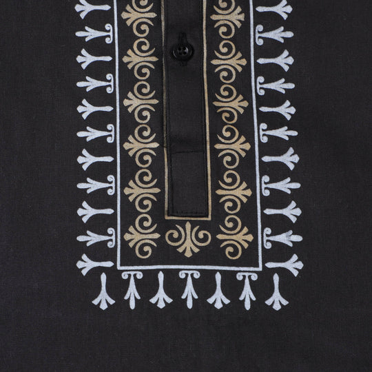 Boys Printed Kurta Black Pearl-BLACK