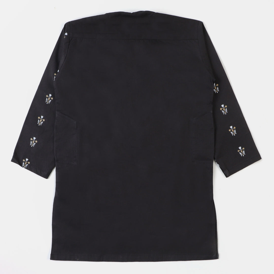 Boys Printed Kurta Black Pearl-BLACK