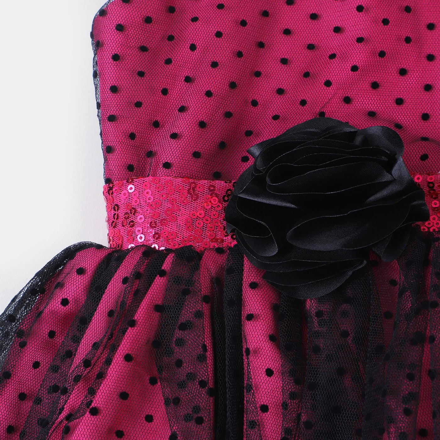 Girls Fancy Frock Polka Dots Sequins Belt - Hot Pink