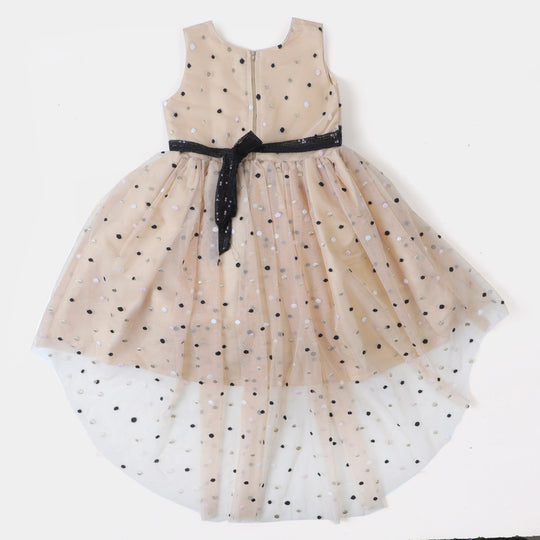 Girls Fancy Frock Polka Dots Sequins Belt - Cream