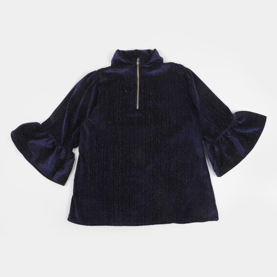 Girls Velvet Embroidered Top Ice Girl - NAVY