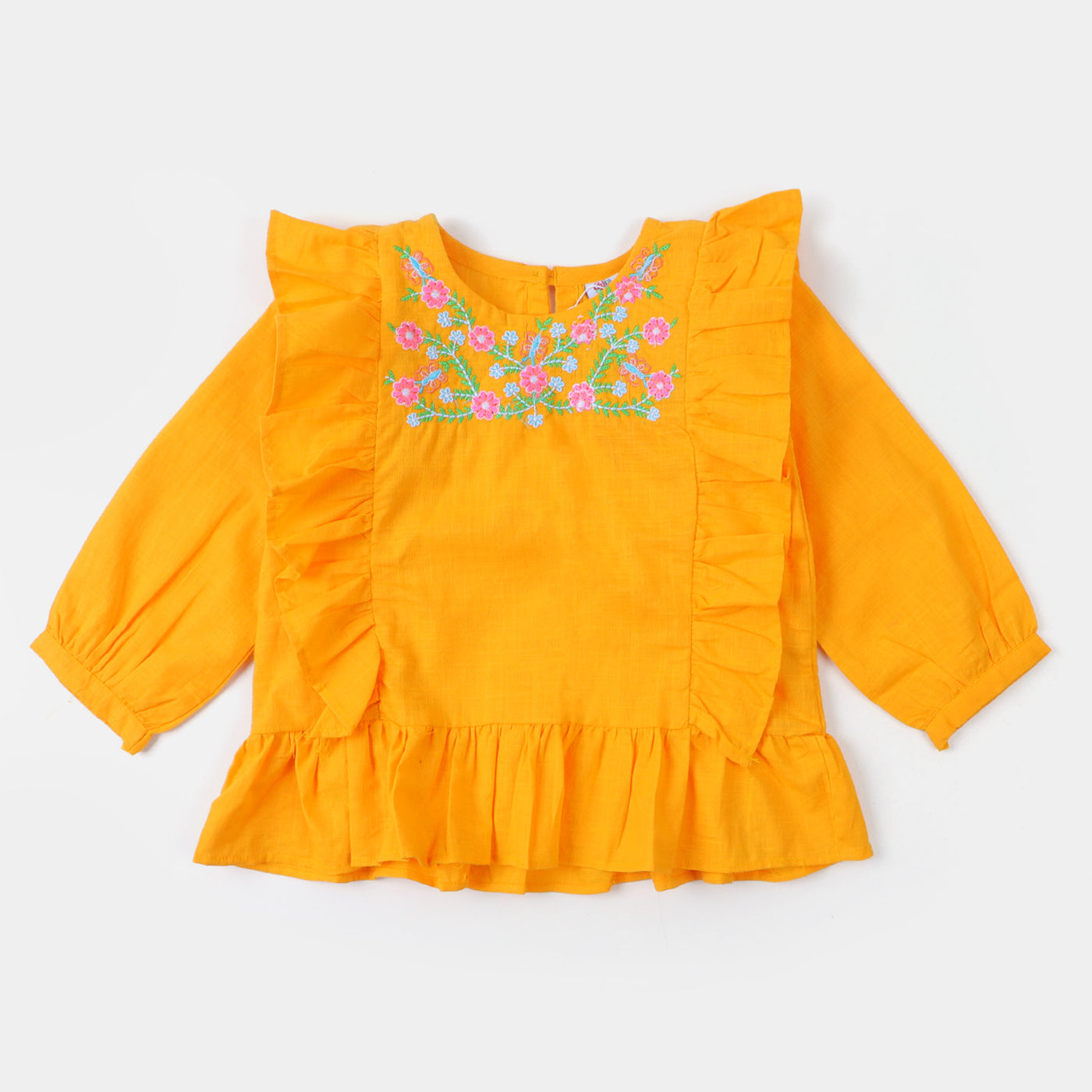 Girls Embroidered Top - Saffron