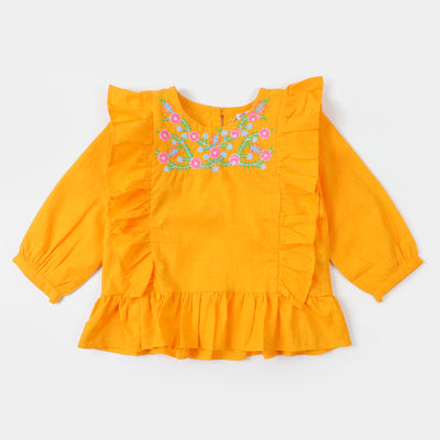 Girls Embroidered Top - Saffron