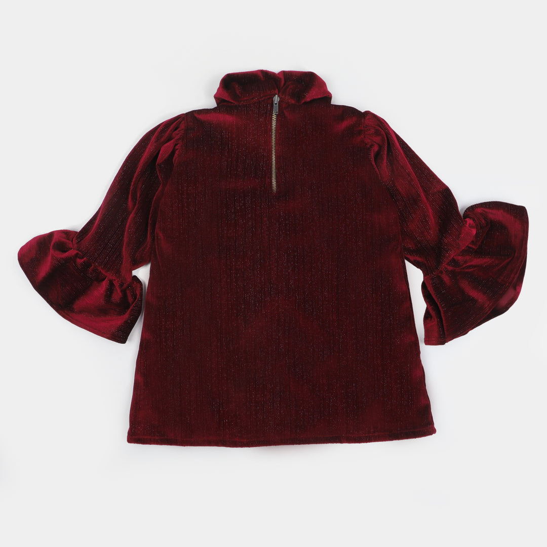 Girls Velvet Embroidered Top Ice Girl - MAROON