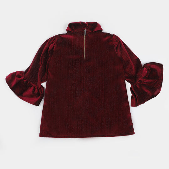 Girls Velvet Embroidered Top Ice Girl - MAROON