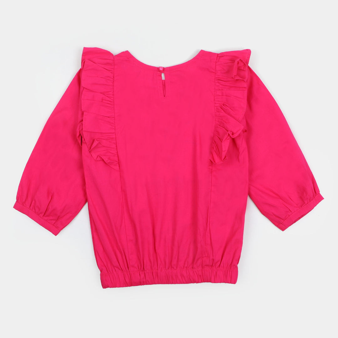 Girls Embroidered Top Birds - Magenta