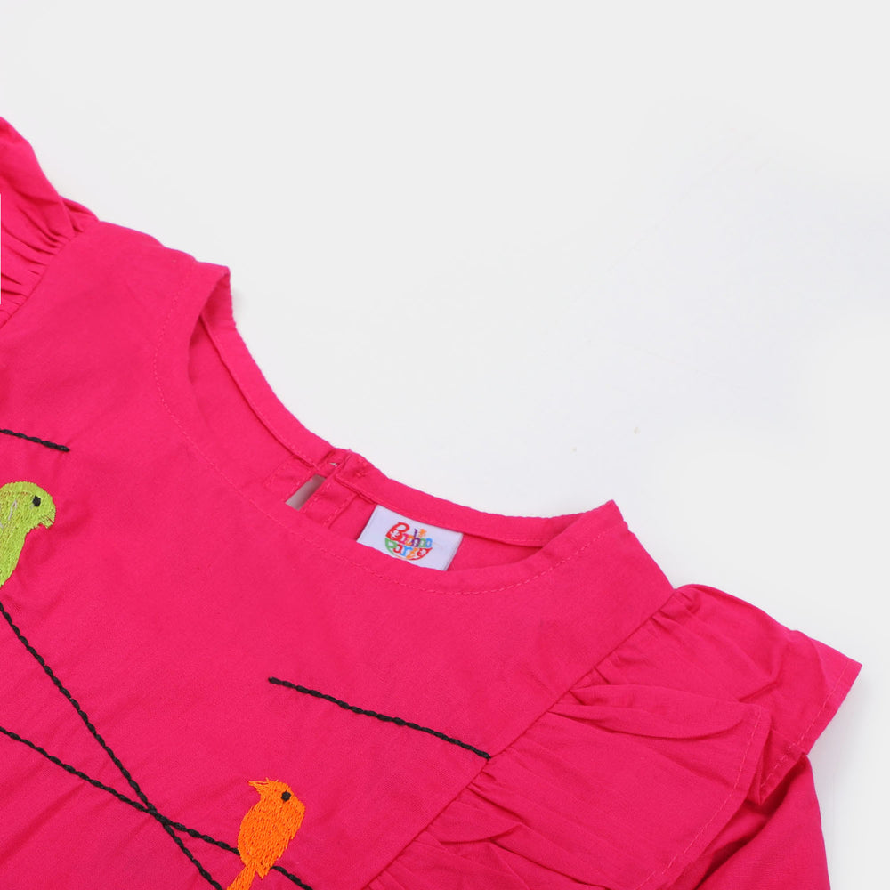 Girls Embroidered Top Birds - Magenta