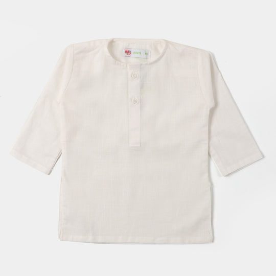 Infant Boys Plain Slub Kurta Pajama - OFF-White