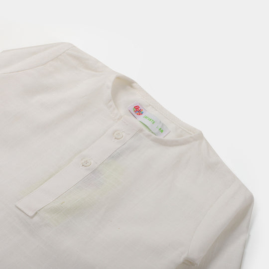Infant Boys Plain Slub Kurta Pajama - OFF-White