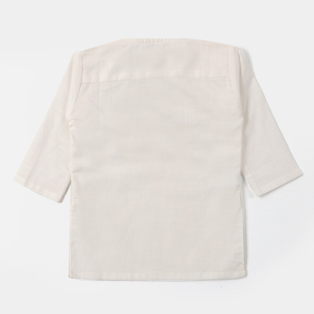 Infant Boys Plain Slub Kurta Pajama - OFF-White