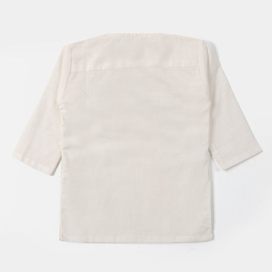Infant Boys Plain Slub Kurta Pajama - OFF-White
