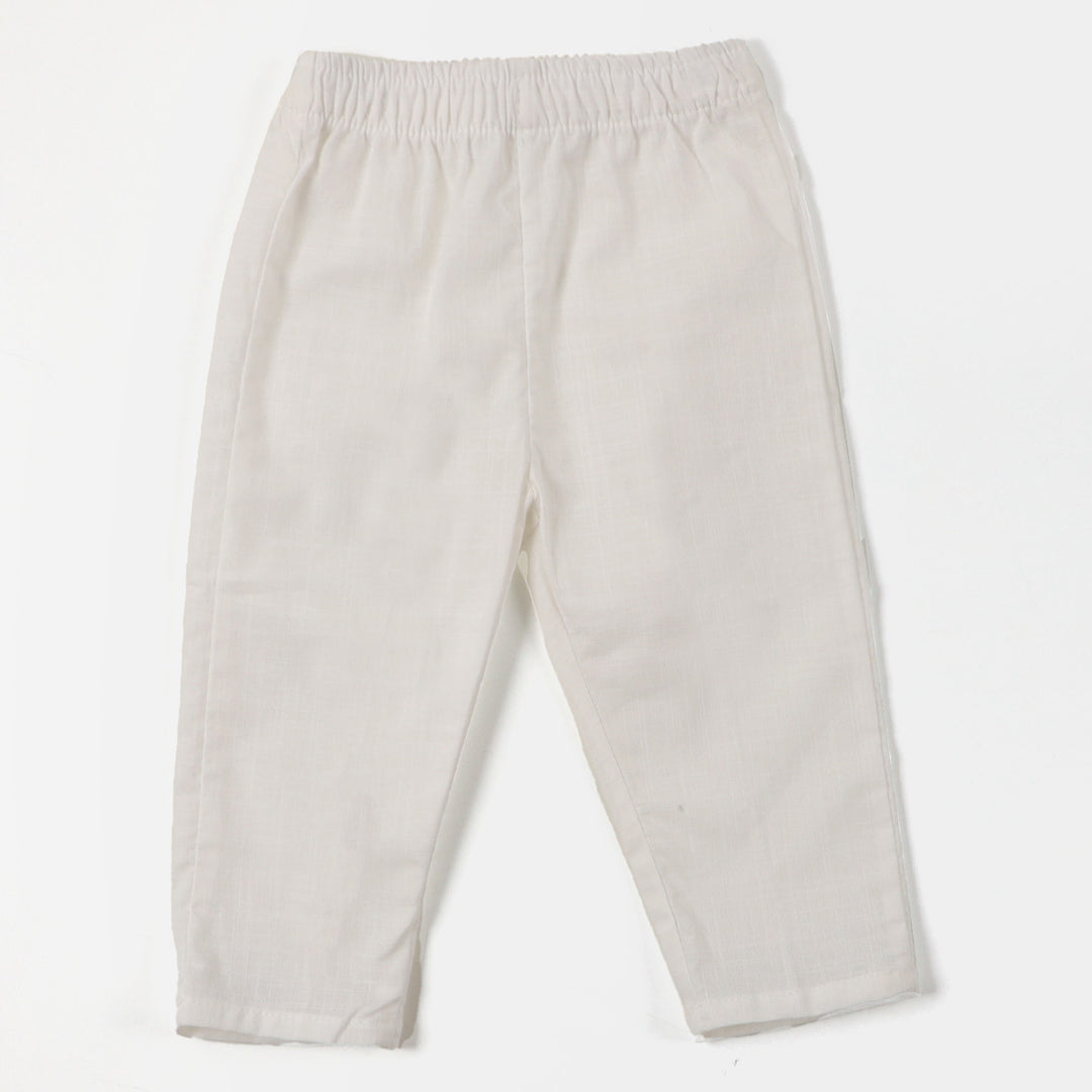 Infant Boys Plain Slub Kurta Pajama - OFF-White