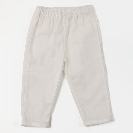 Infant Boys Plain Slub Kurta Pajama - OFF-White