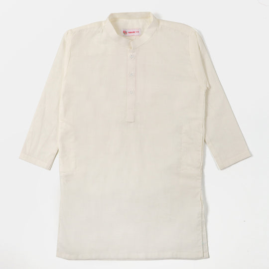 Boys Plain Slub Kurta Pajama - OFF-White