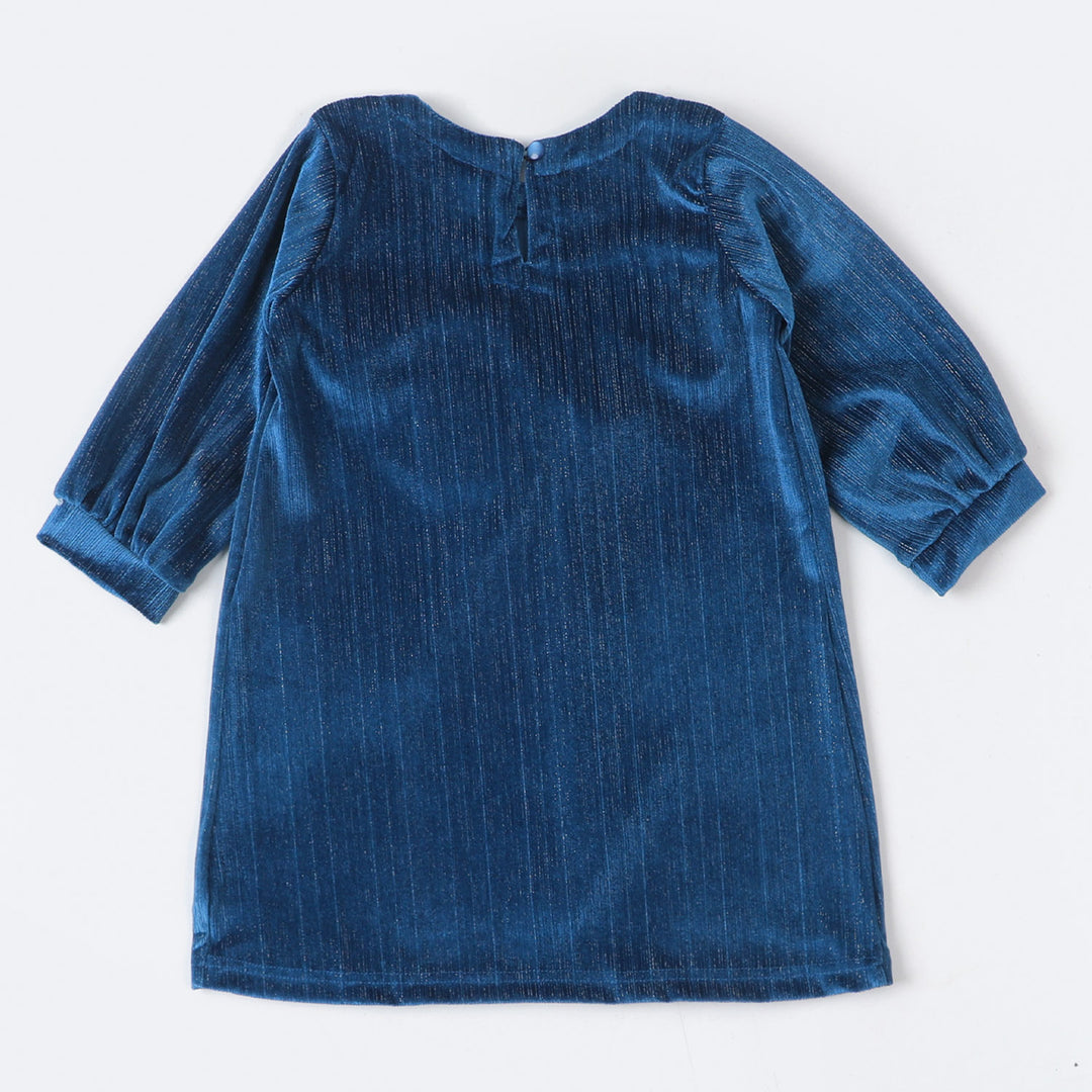 Girls Velvet Plain Top Frill Girl - Blue