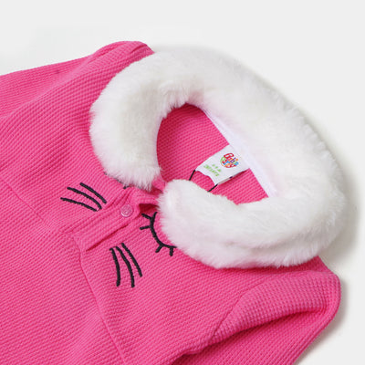 Infant Winter Girls knitted Romper Cat Face - Pink