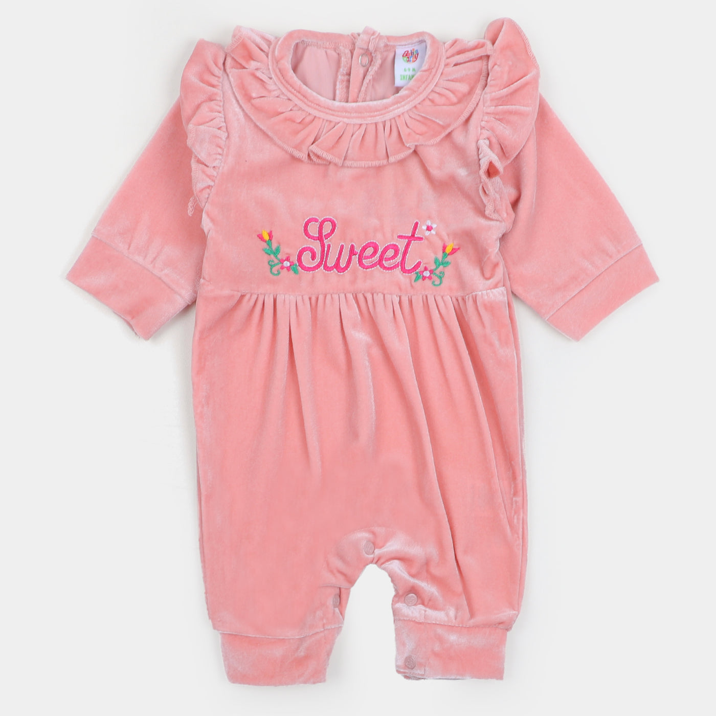 Infant Girls Velvet Romper Sweet - Pink