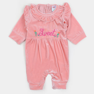 Infant Girls Velvet Romper Sweet - Pink