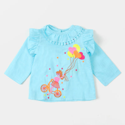 Infant Girls Embroidered Top Happy Girl - LT.Blue