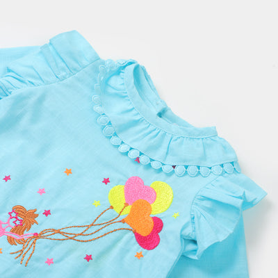 Infant Girls Embroidered Top Happy Girl - LT.Blue