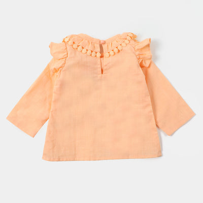 Infant Girls Embroidered Top Happy Girl - Peach