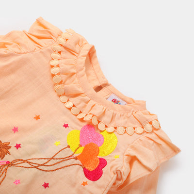 Infant Girls Embroidered Top Happy Girl - Peach