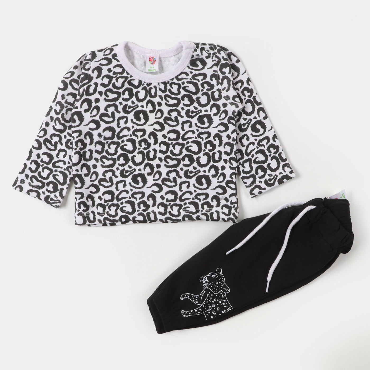 Infant Girls Knitted Suit Leopard Print- White/Black