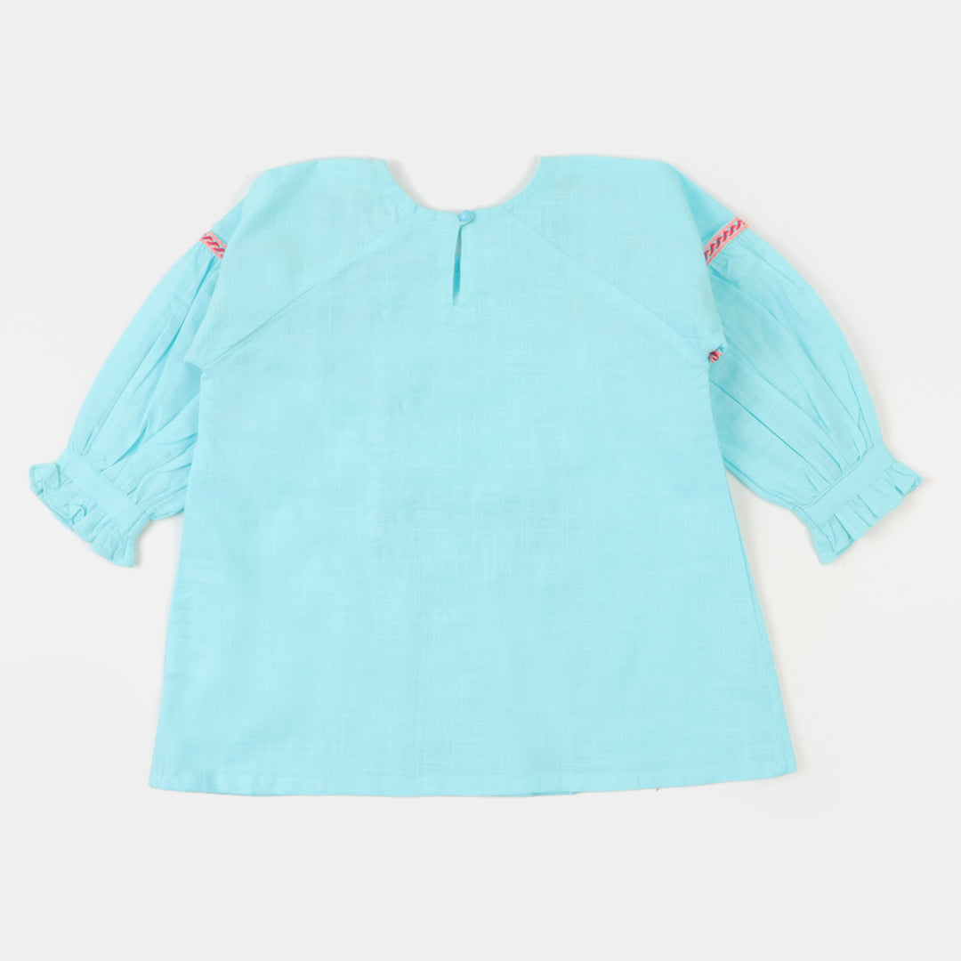 Girls Embroidered Top Flourish Girl - Sky Blue