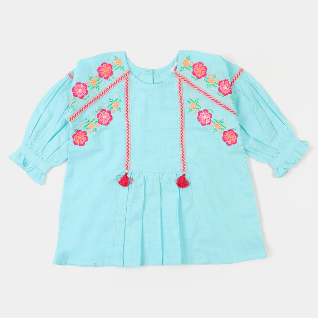 Girls Embroidered Top Flourish Girl - Sky Blue