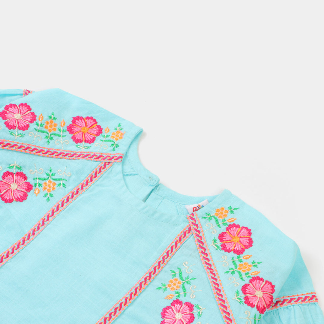 Girls Embroidered Top Flourish Girl - Sky Blue