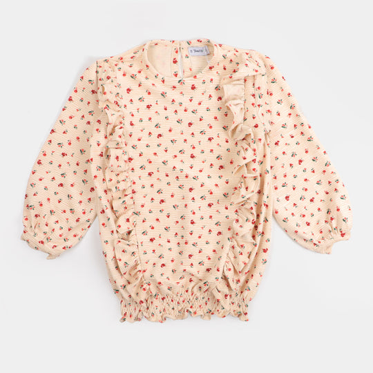 Teens Girls Velvet Printed Top Natural - Multi