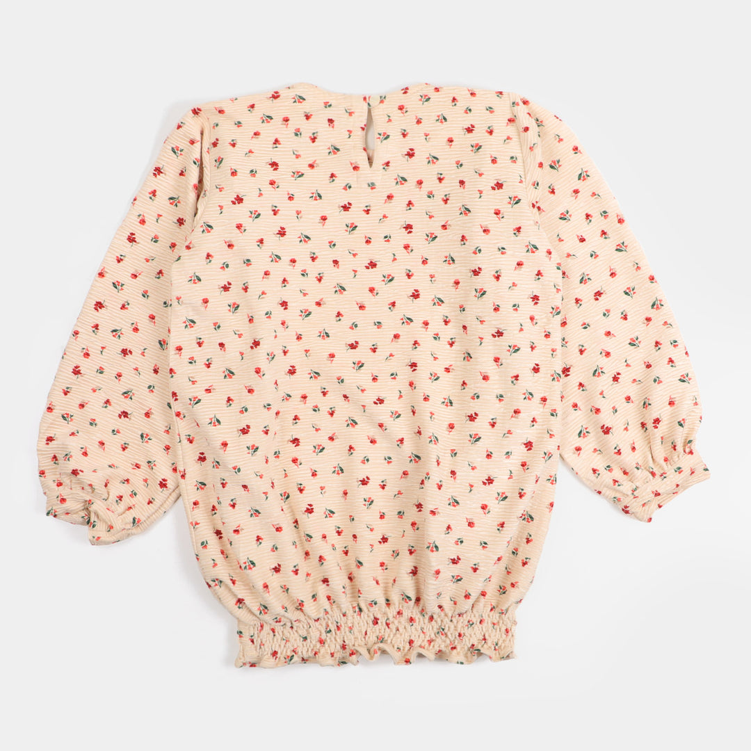 Teens Girls Velvet Printed Top Natural - Multi