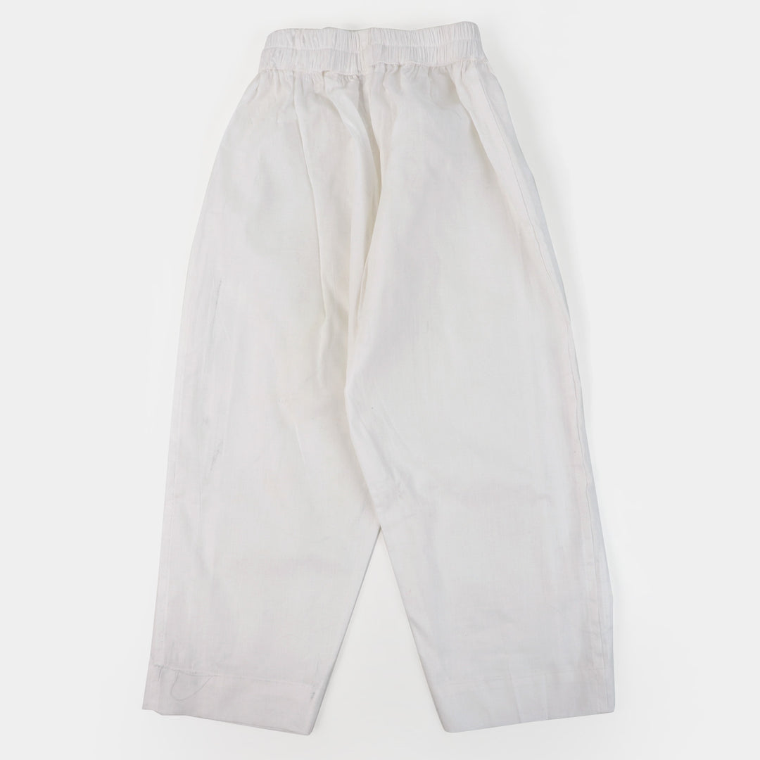 Girls Cotton Straight Eastern Pant | White