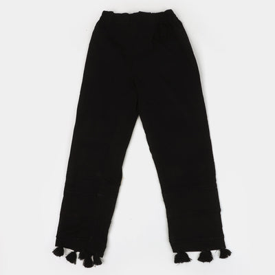 Girls Cotton Straight Pant- Black