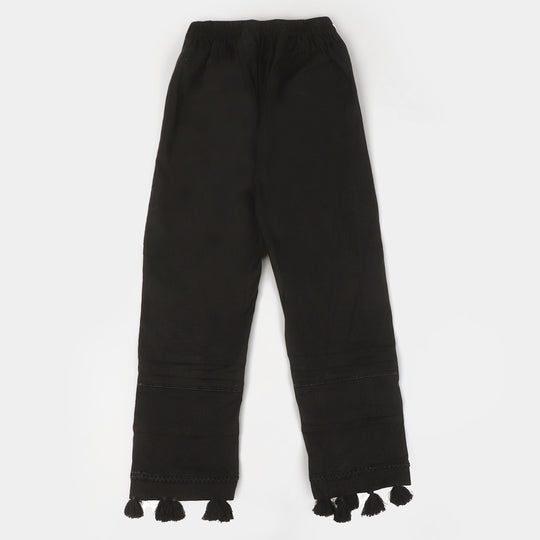 Girls Cotton Straight Pant- Black