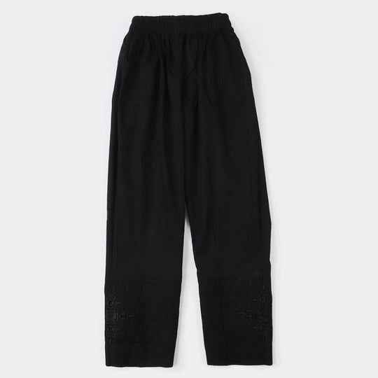 Girls Cotton Straight Eastern Pant - BLACK