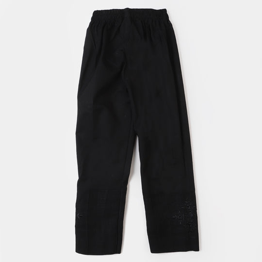 Girls Cotton Straight Eastern Pant - BLACK