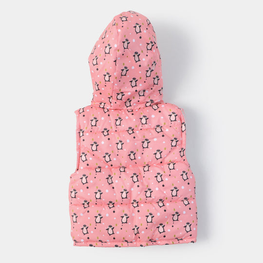 Infant Girls Sleeve Less Quilted Jacket Gentoo Penguin - Peach