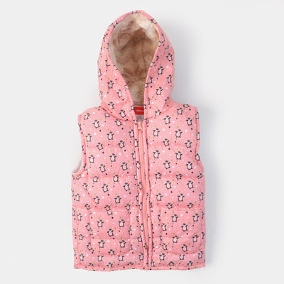 Girls Sleeve Less Quilted Jacket Gentoo Penguin - Peach