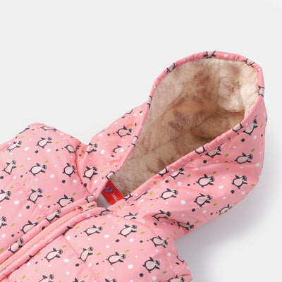 Girls Sleeve Less Quilted Jacket Gentoo Penguin - Peach