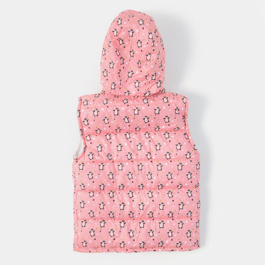 Girls Sleeve Less Quilted Jacket Gentoo Penguin - Peach